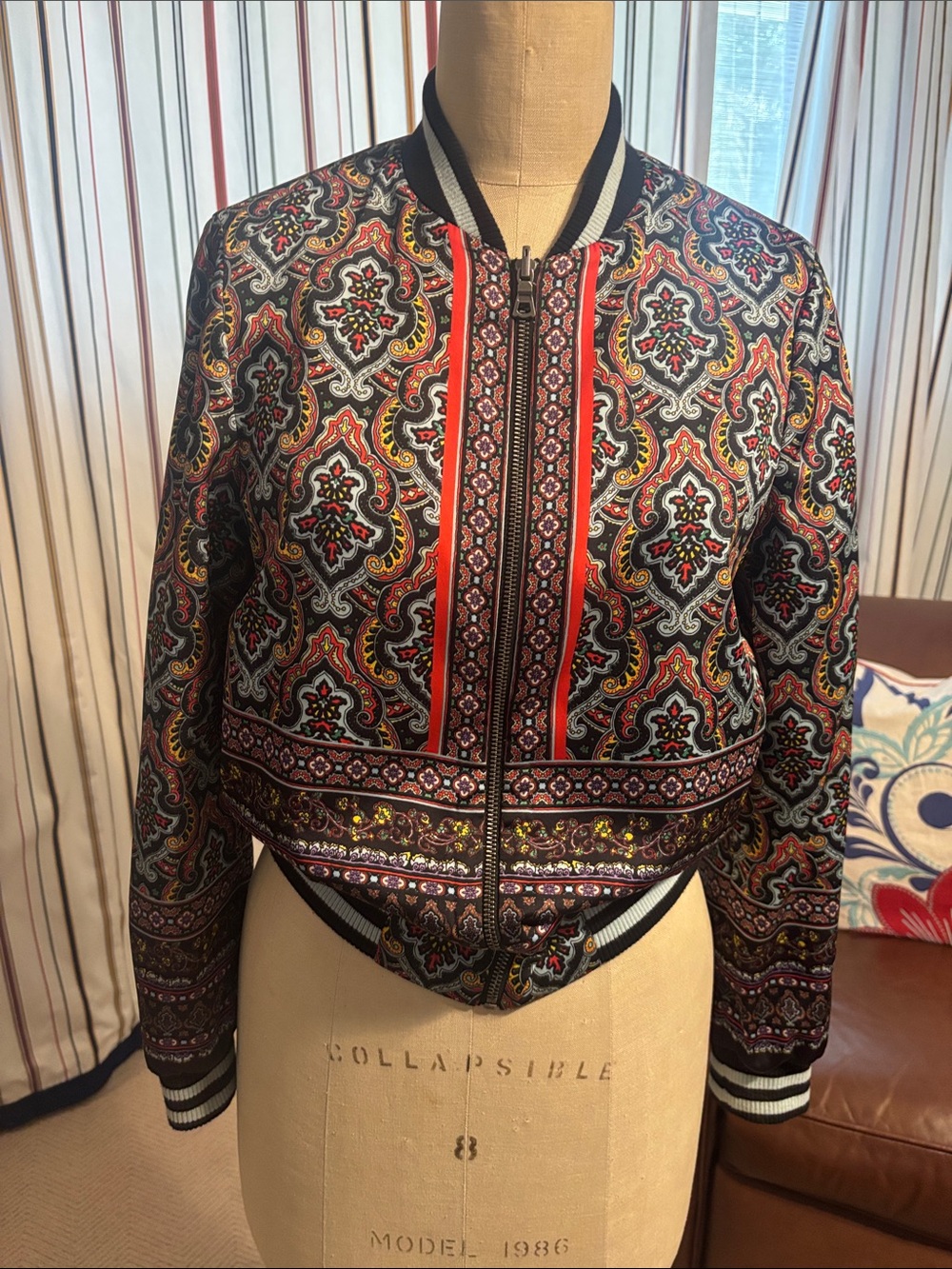 Alice + Olivia Multicolor Paisley-Print Cropped Bomber Jacket